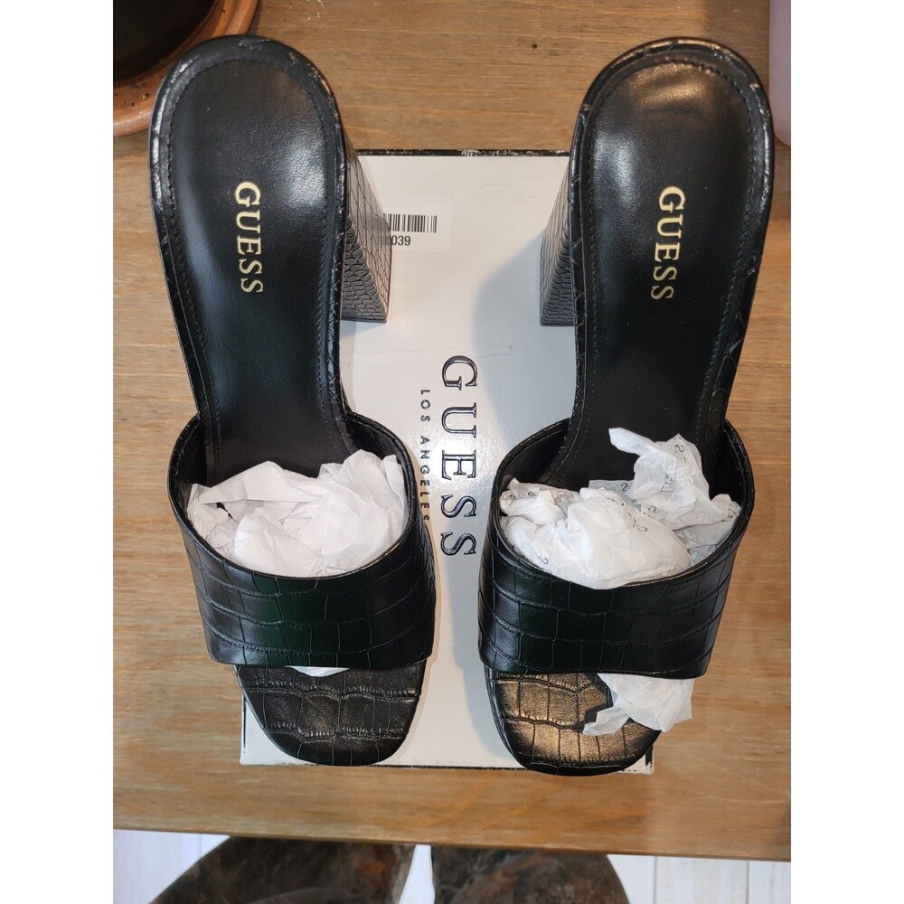GUESS Jadah Black Croc Platform Sandals Mules Block Heel Women's Size 9 M - Picture 2 of 6